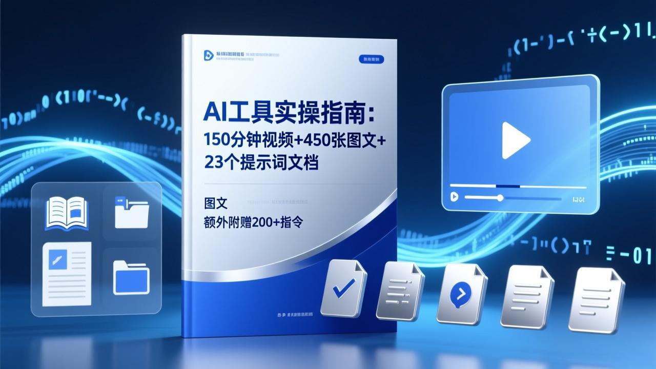 AI工具实操指南：150分钟视频+450张图文+23个提示词文档，额外附赠200+指令插图